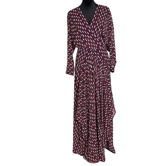 Maje Dresses & Skirts - Maje Blue White Red Print Sheer Faux Wrap Raglan Sleeve Dress — 2 (Medium)